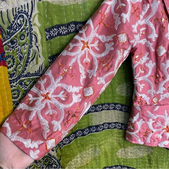 NWOT Y2K Plenty by Tracy Reese x Anthropologie Pink Silk Beaded Blazer Size 4 - Picture 5 of 15